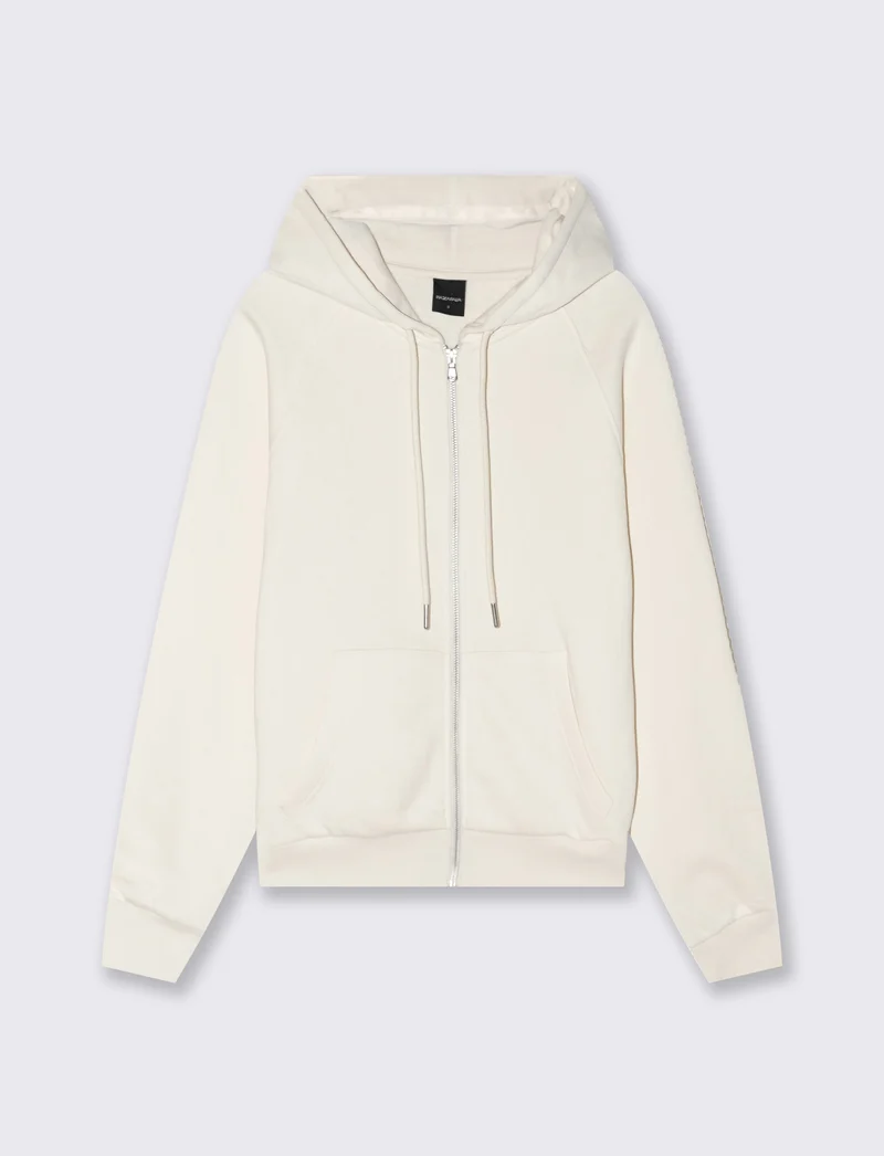 Felpa con cappuccio e zip ampia - Avorio