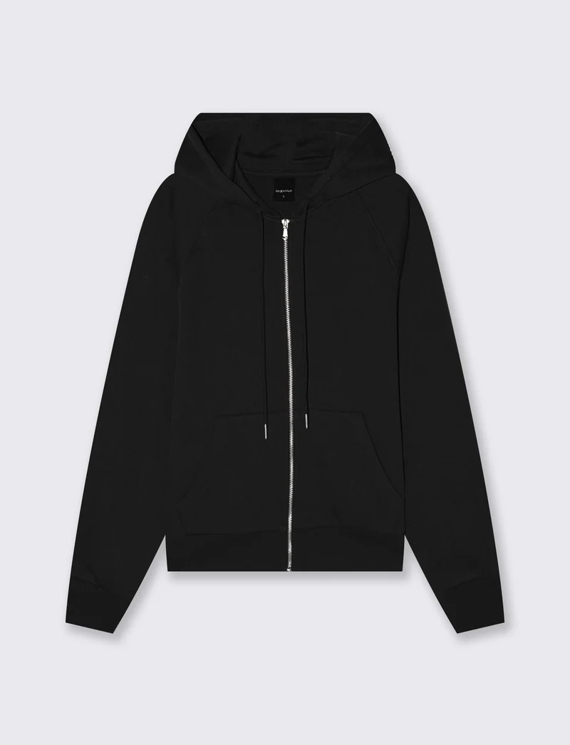 Felpa con cappuccio e zip ampia - Nero