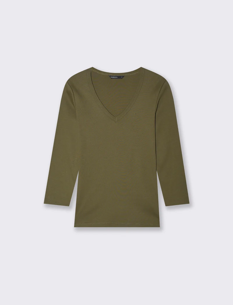 T-shirt a costine con scollo a V - Ve.milit.