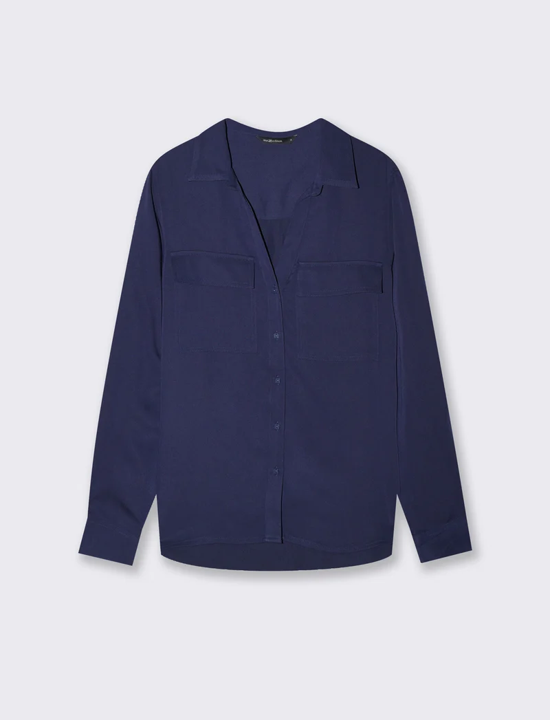 Camicia manica lunga con tasche frontali - Blu
