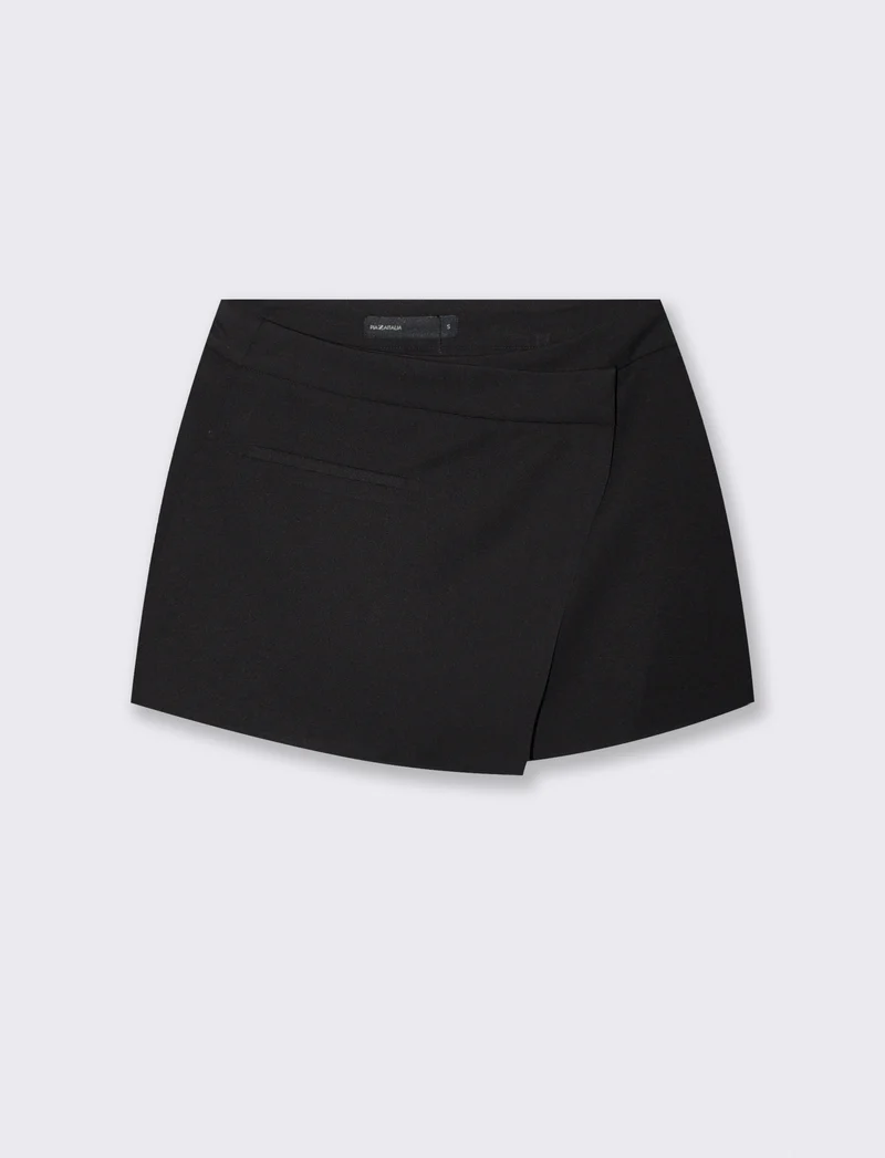 Gonna pantalone mini con finta tasca - Moro