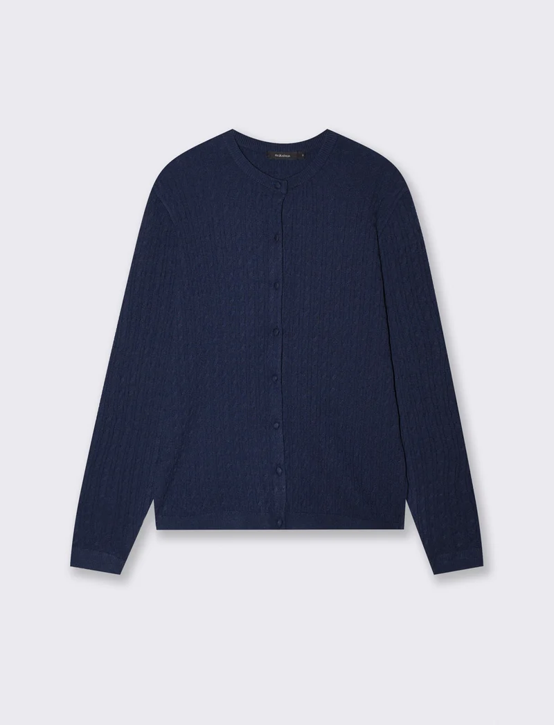 Cardigan a trecce con manica lunga - Verde petrolio