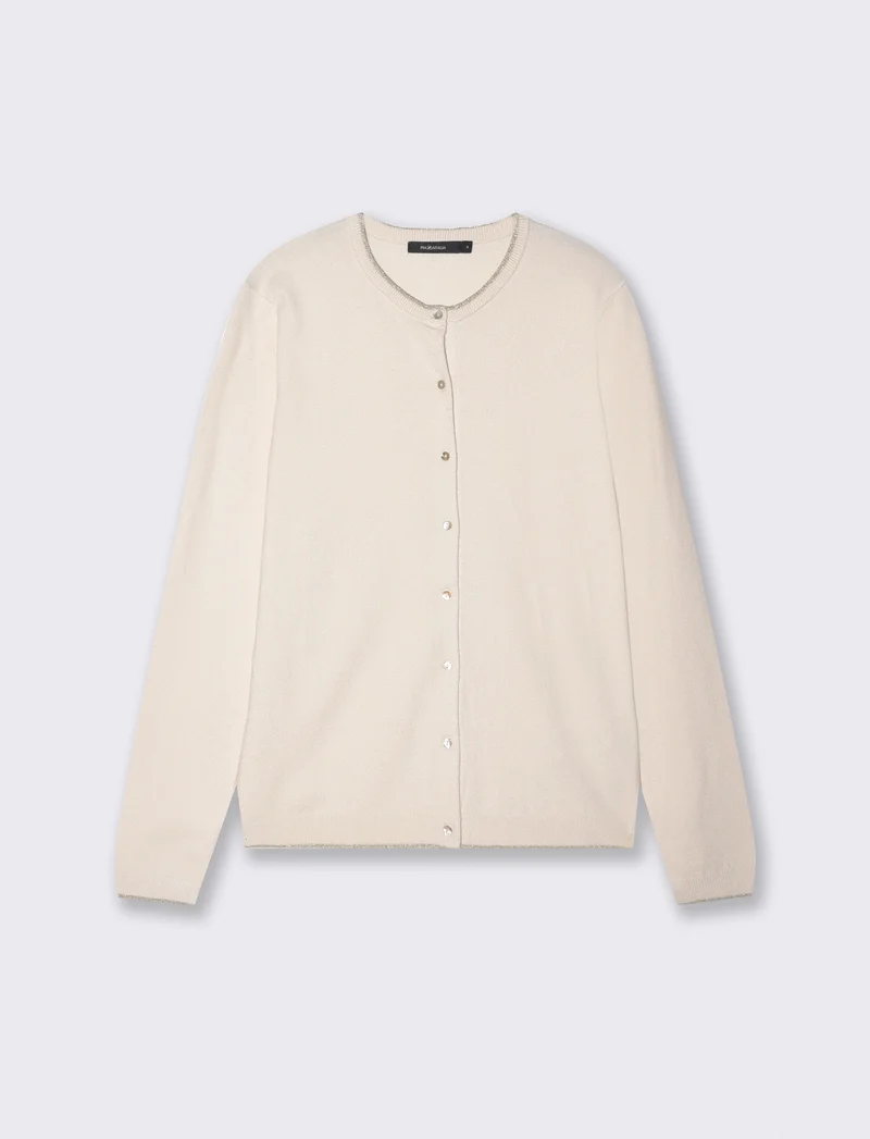 Cardigan Lungo con Bordino Lurex - Avorio
