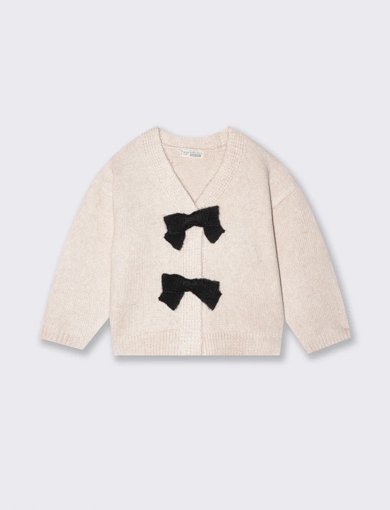 Cardigan caldo con fiocchi a contrasto - Beige