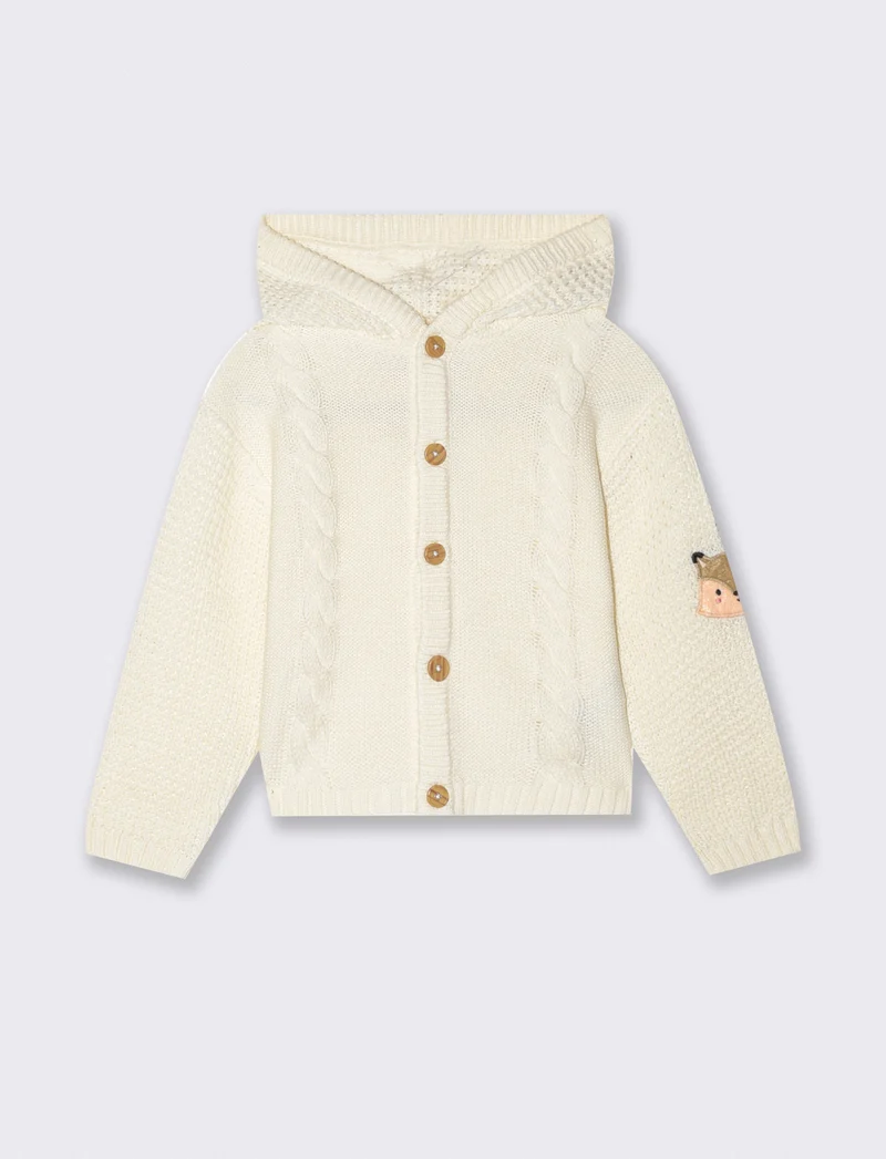 Cardigan con cappuccio e trecce decorative - Beige