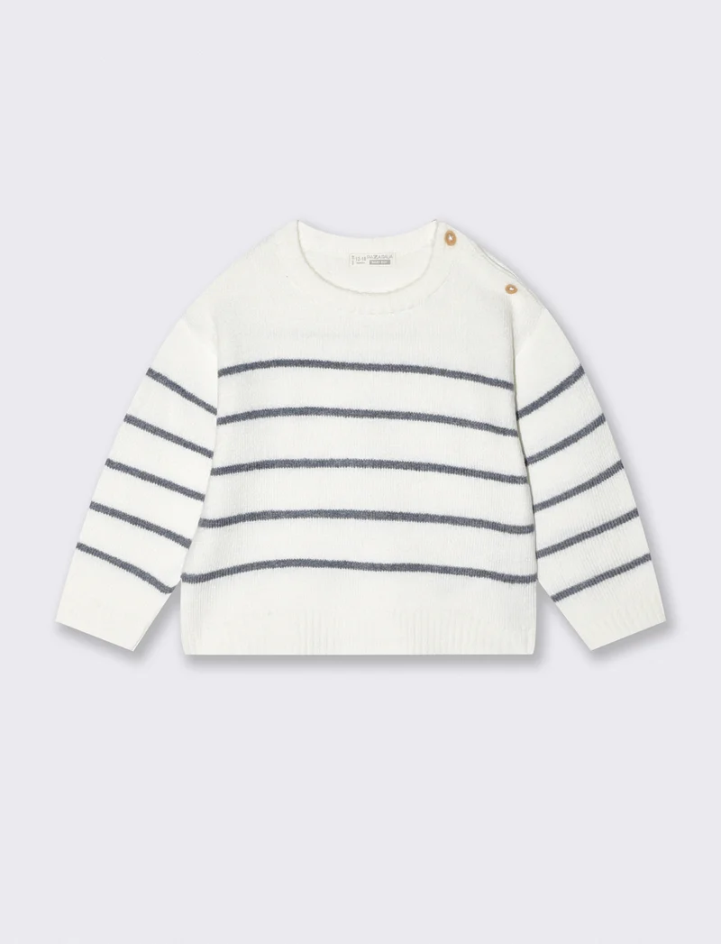 Maglione girocollo a righe con bottoncini - Righe