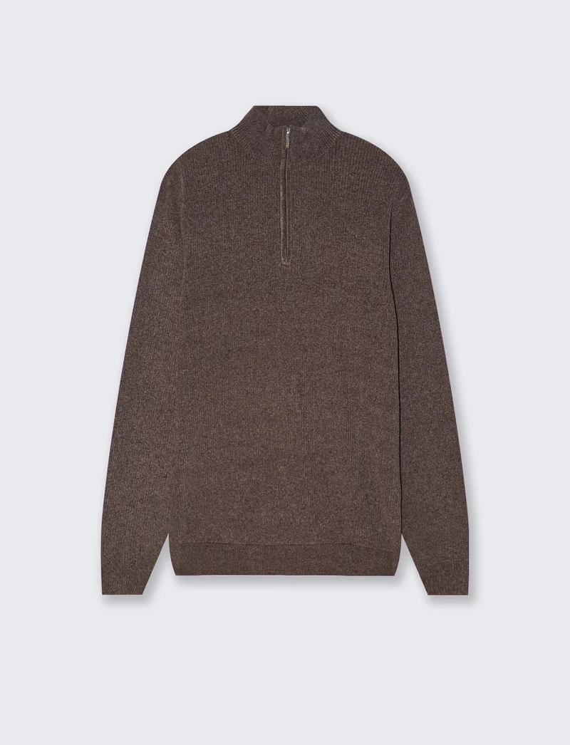 Maglia collo alto in ciniglia con cerniera - Grigio fango