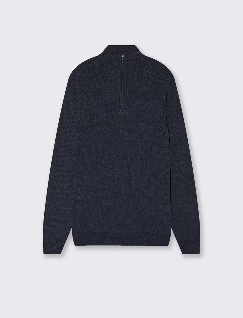Maglia collo alto in ciniglia con cerniera - Blu