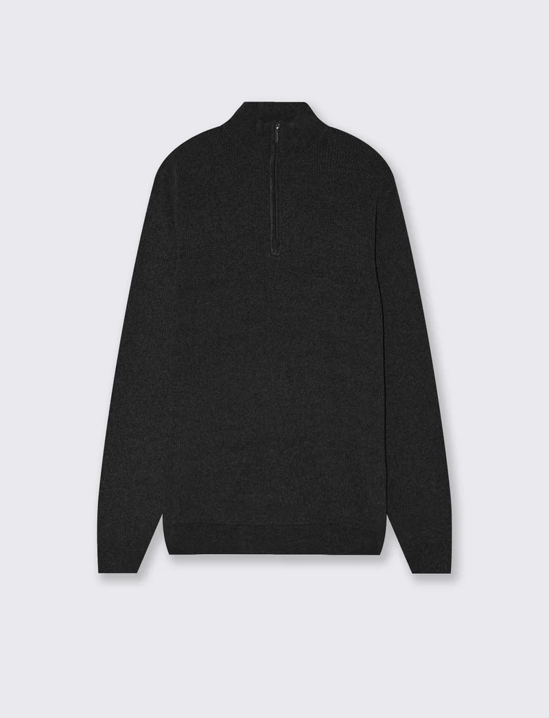 Maglia collo alto in ciniglia con cerniera - Nero