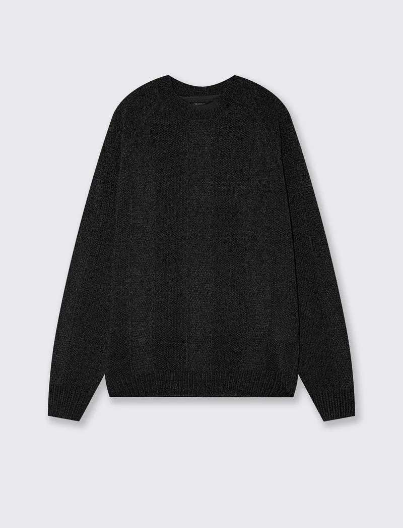 Maglia Jacquard Girocollo in Ciniglia - Nero