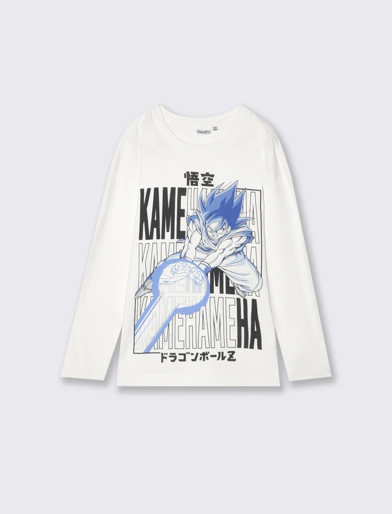 T-shirt Goku maniche lunghe in cotone - Bianco latte