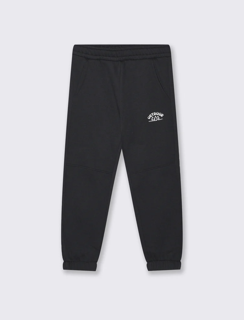 Jogger Garzato in Felpa Misto Cotone - Nero