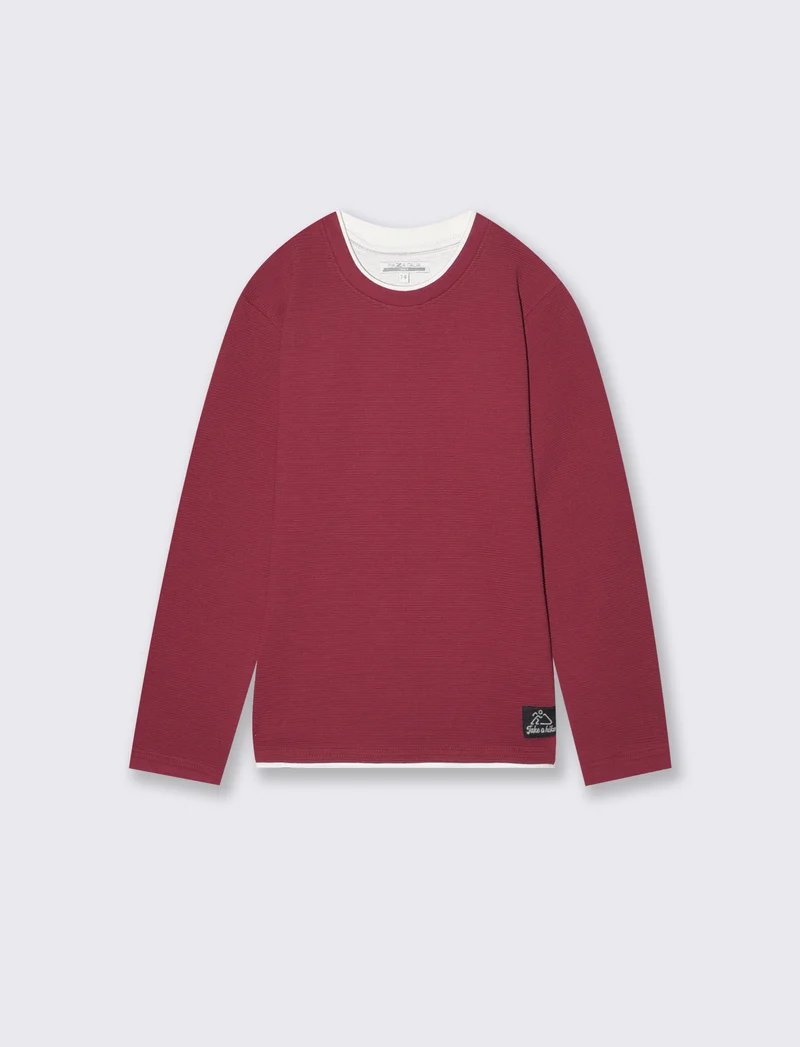 T-shirt girocollo minimal in cotone waffle - Bordeaux