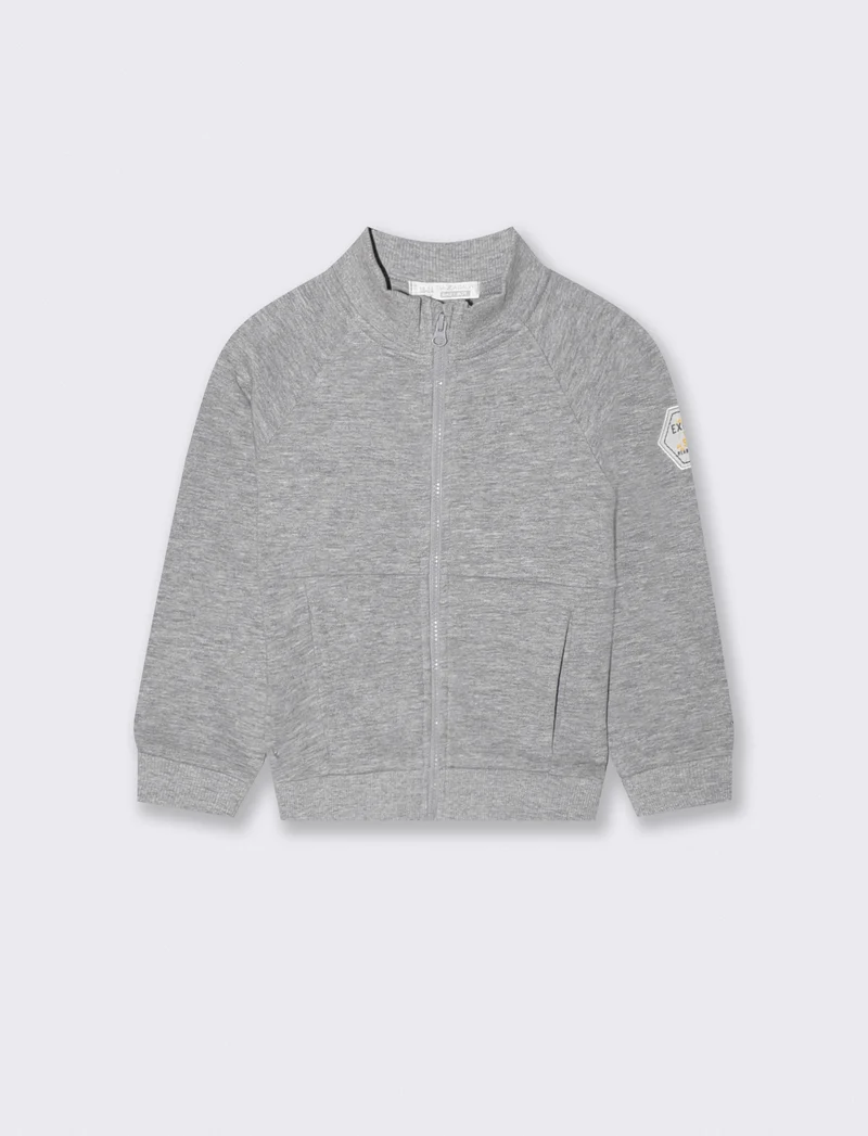 Felpa basica con zip e colletto alto - Grigio mel.