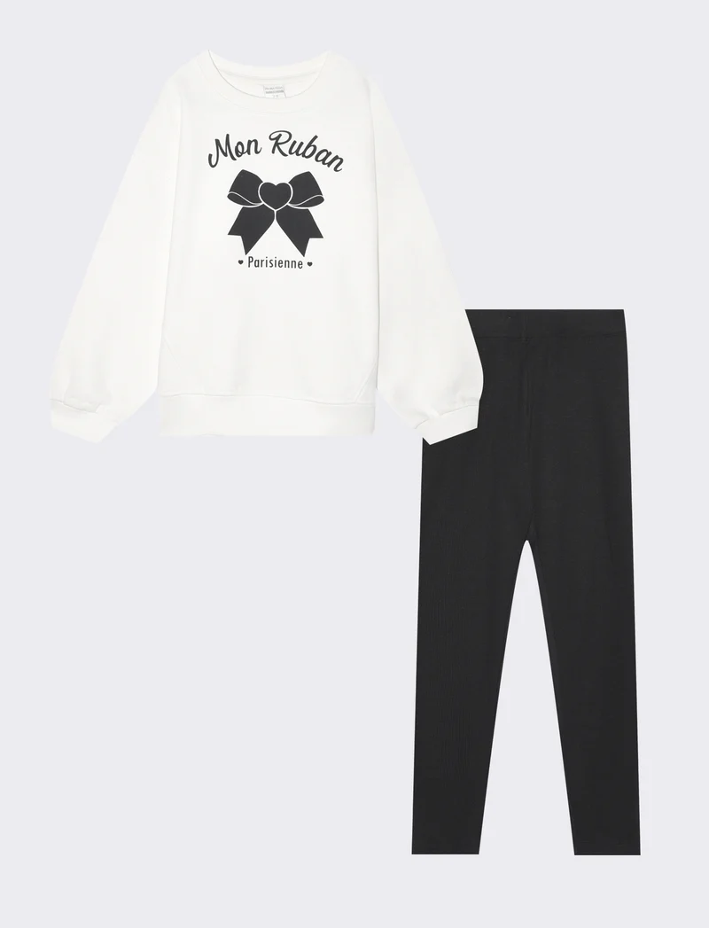 Completo felpa e leggings da bambina - Bianco latte