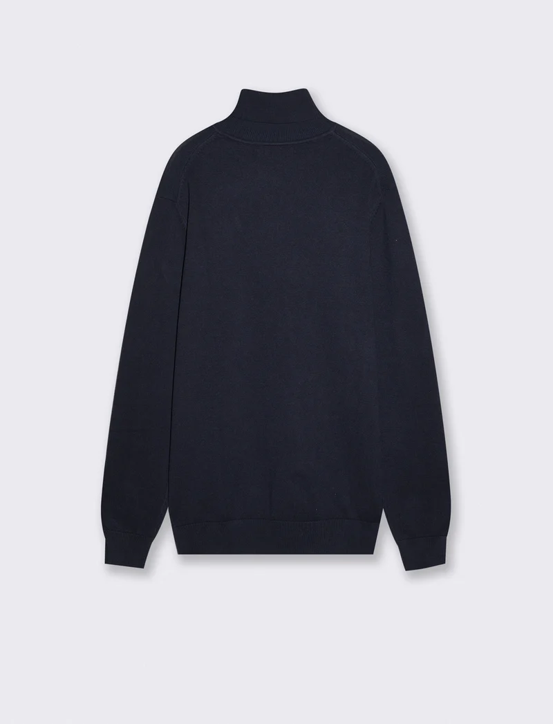 Maglia Collo Alto Misto Viscosa Basic - Blu
