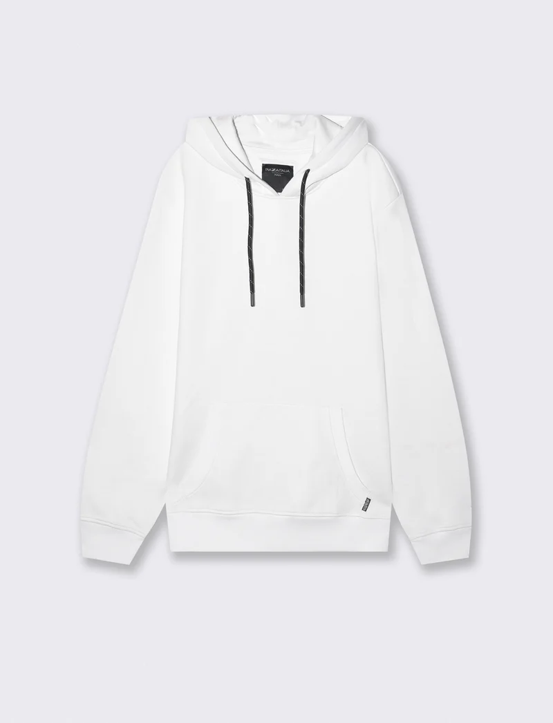 Felpa Basic con Cappuccio e Tasca Marsupio - Bianco