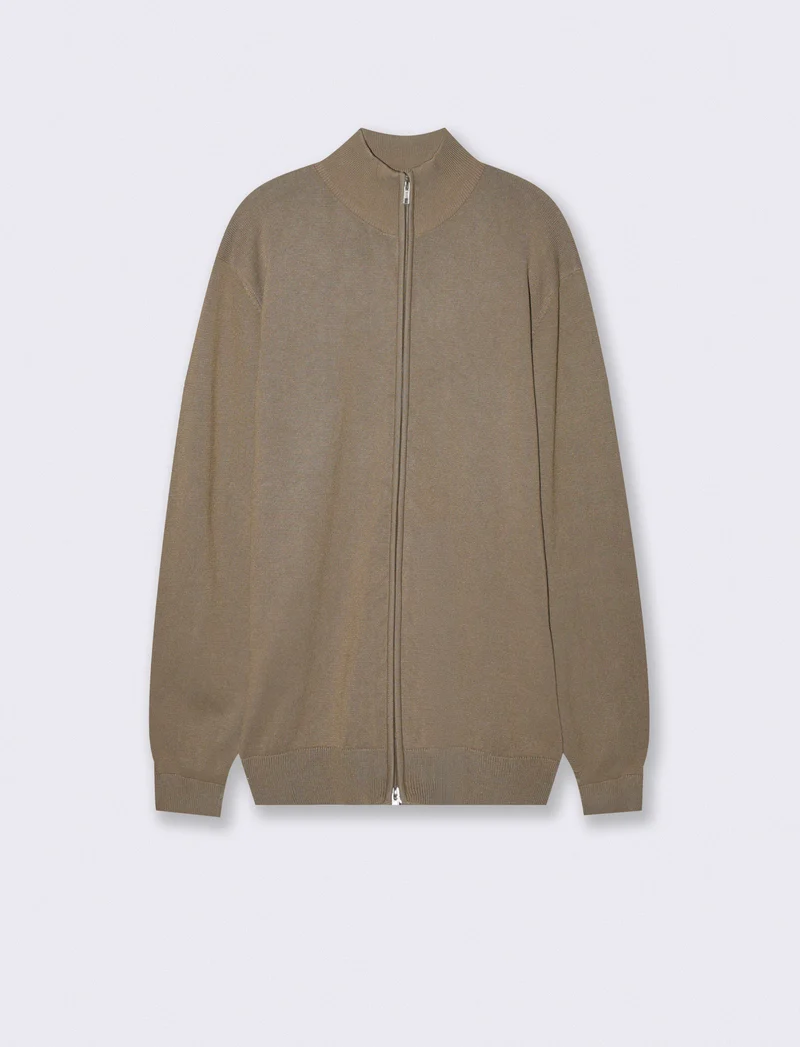 Maglia Cardigan Lupetto in Filato Comfort - Verde kaki