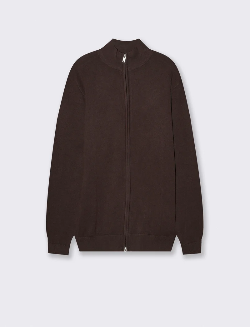 Maglia Cardigan Lupetto in Filato Comfort - Moro
