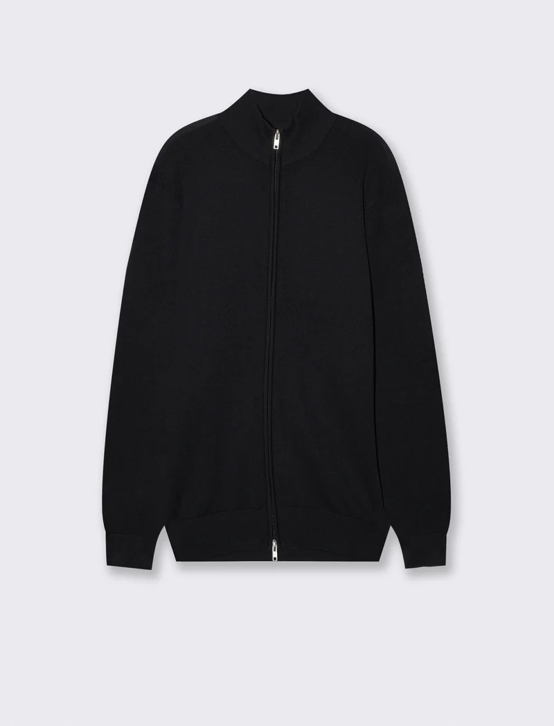 Maglia Cardigan Lupetto in Filato Comfort - Nero