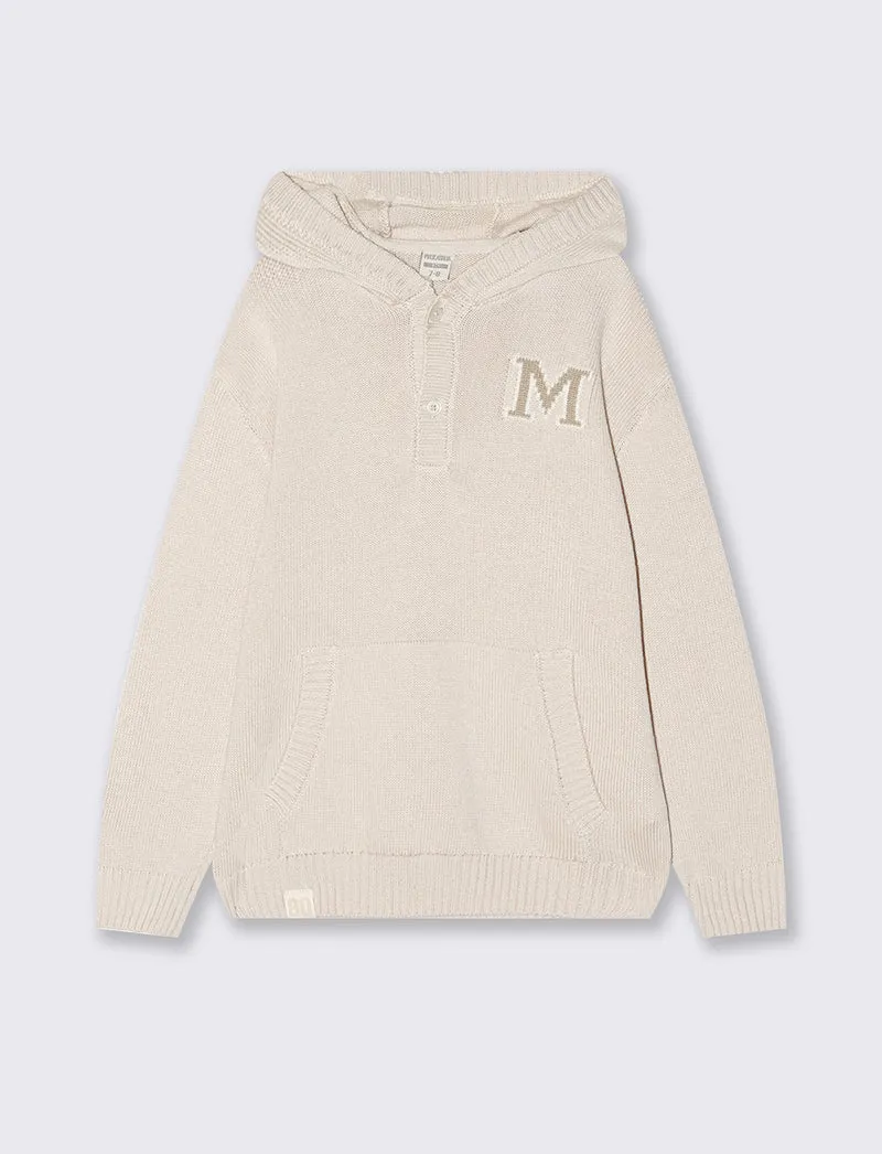 Maglia con cappuccio in misto cotone caldo - Beige