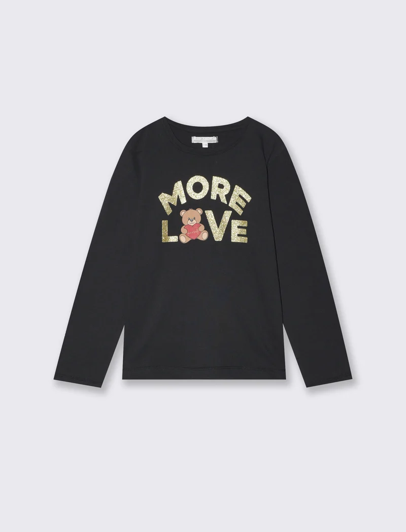 T-shirt in cotone manica lunga regolare - Nero