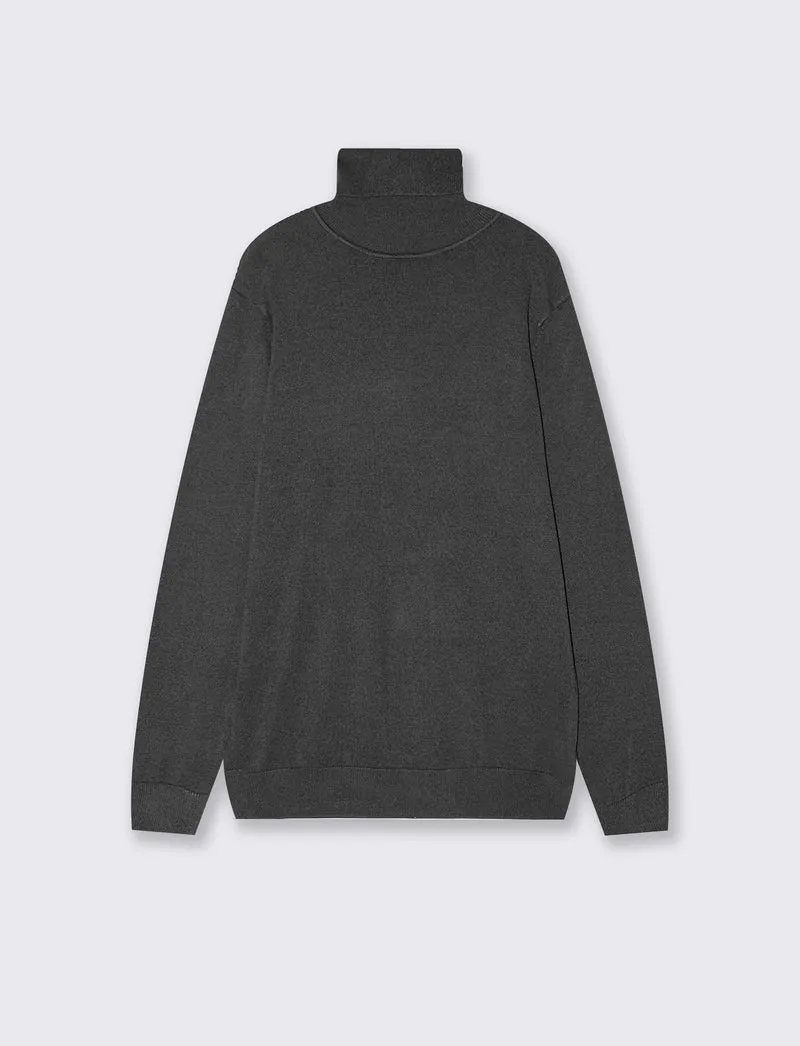 Maglia Collo Alto Misto Viscosa Basic - Antracite melange