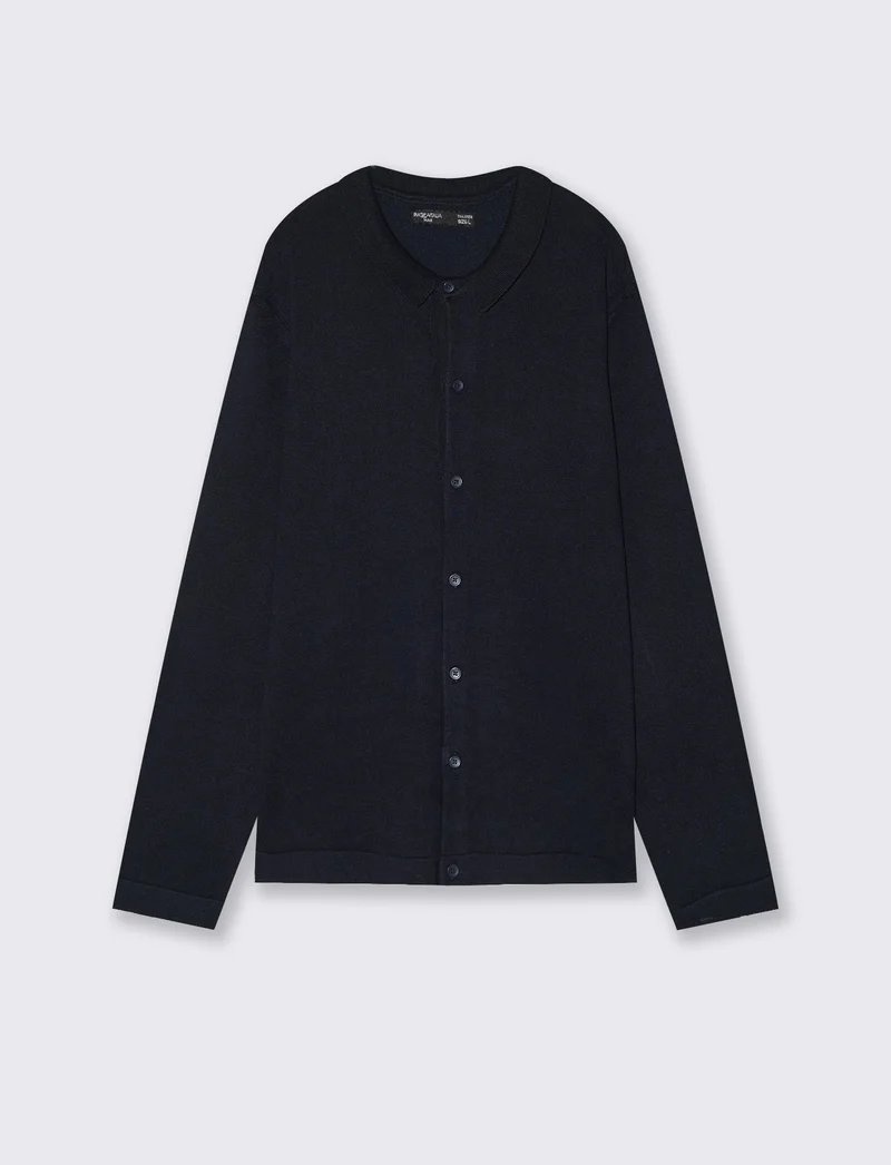 Maglia polo cardigan in misto viscosa - Blu