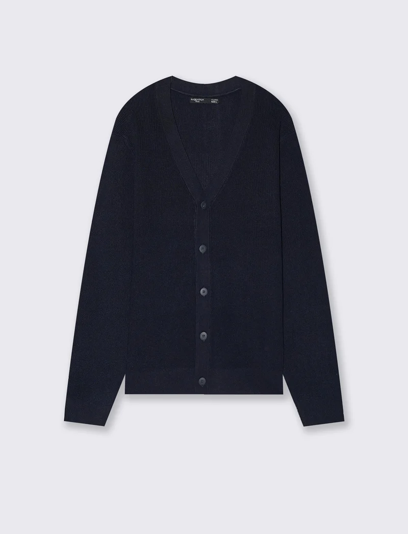 Maglia cardigan in misto viscosa a coste - Blu