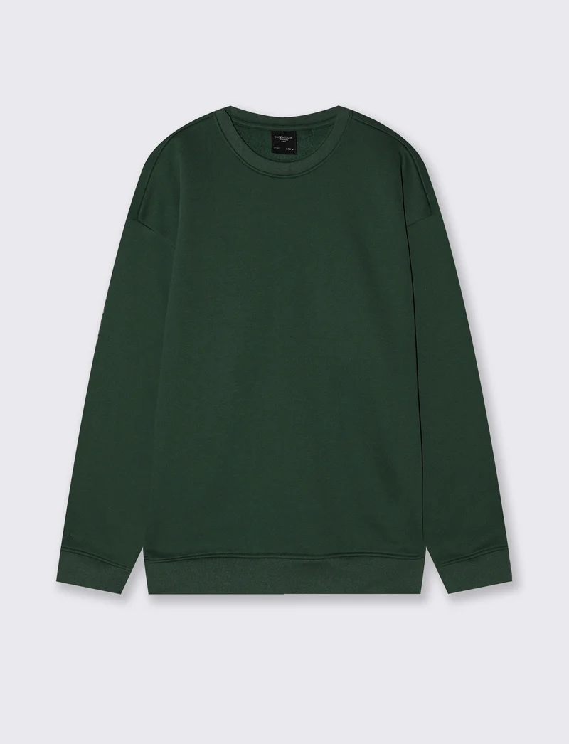 Felpa girocollo relaxed fit in cotone - Verde scuro