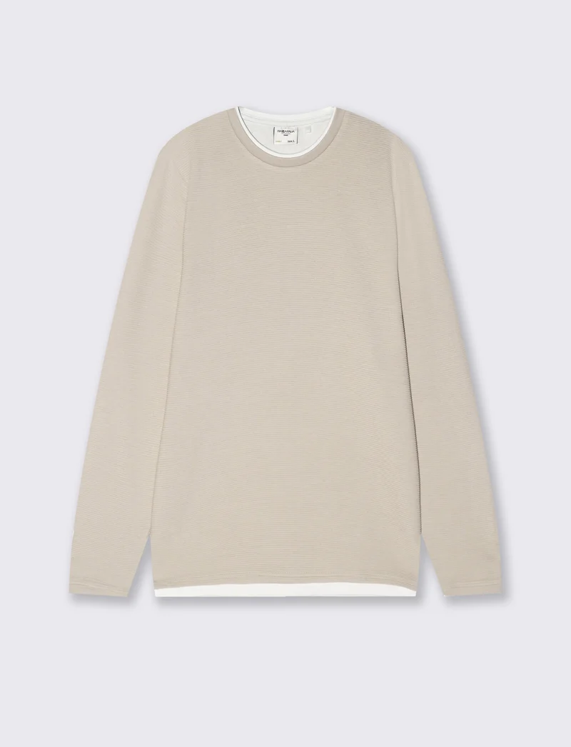 T-shirt maniche lunghe con orli a contrasto - Grigio ghiaccio