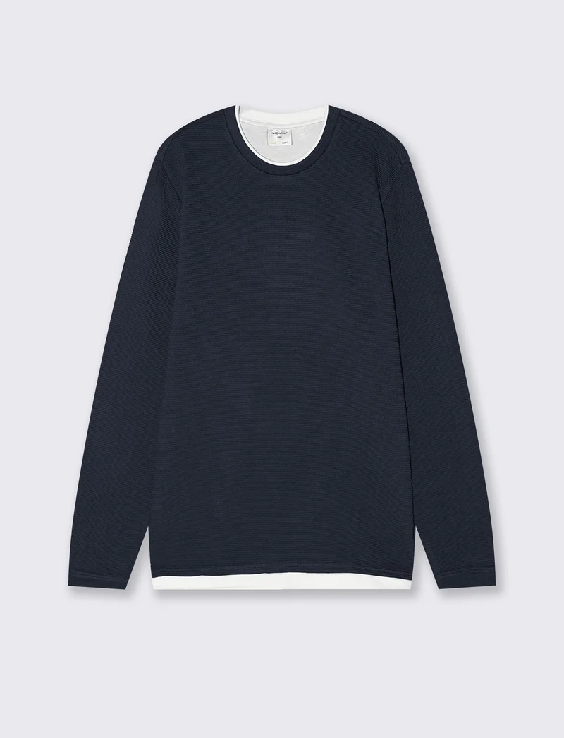 T-shirt maniche lunghe con orli a contrasto - Blu