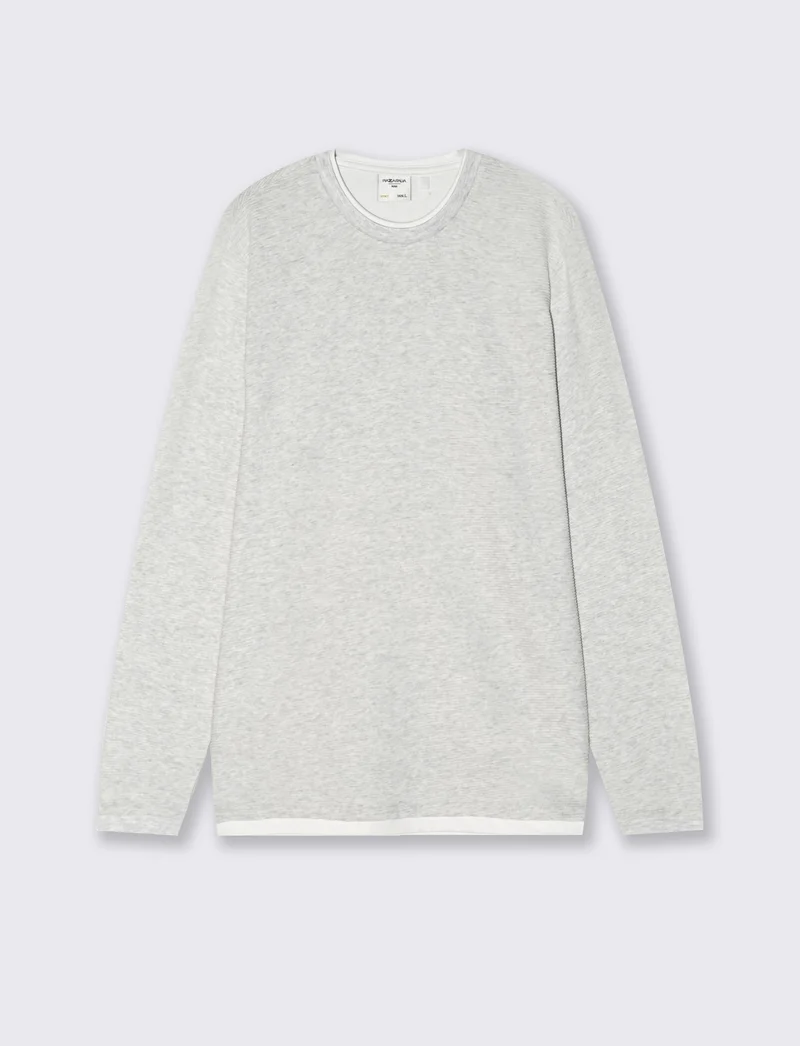 T-shirt maniche lunghe con orli a contrasto - Grigio mel.