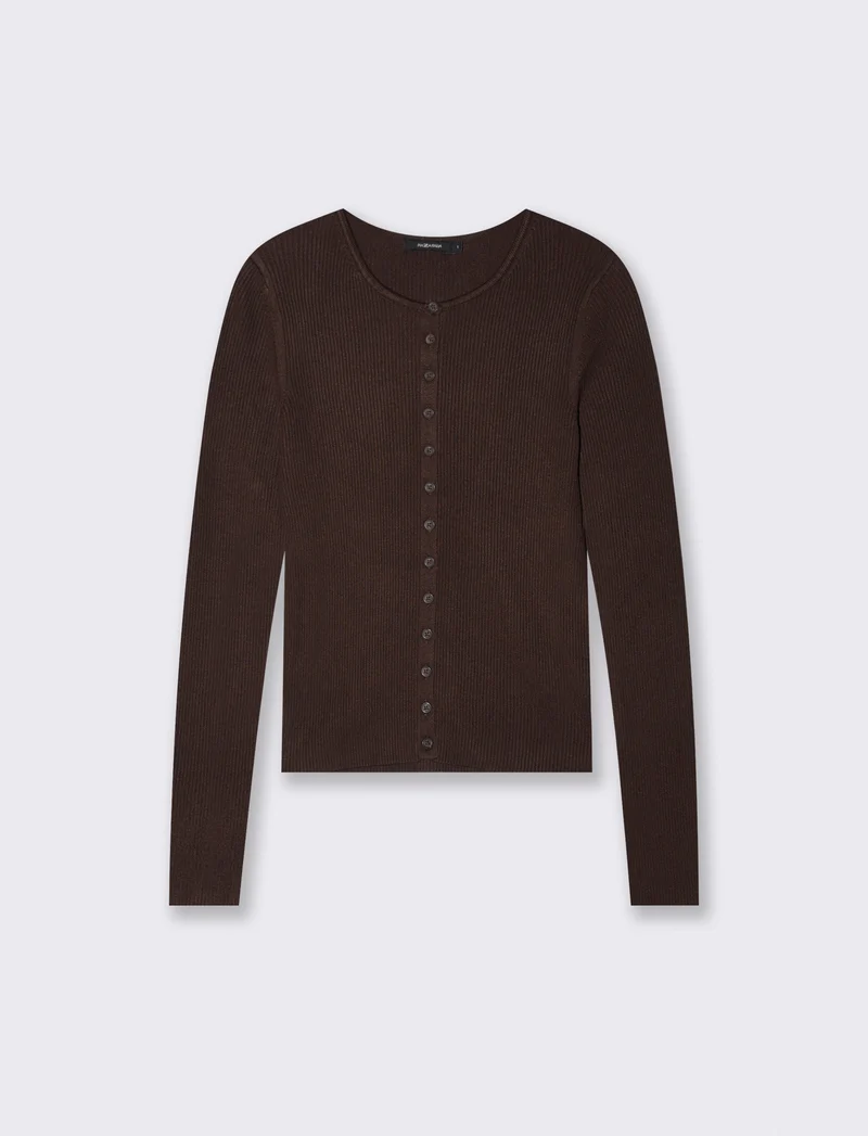 Cardigan paricollo con bottoni in tinta - Marrone cioccolato