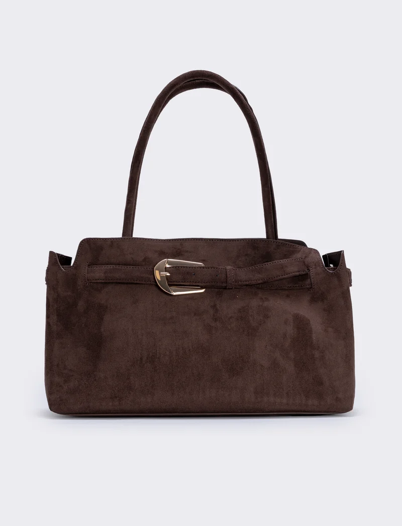 Borsa suede con fibbia grande - Moro
