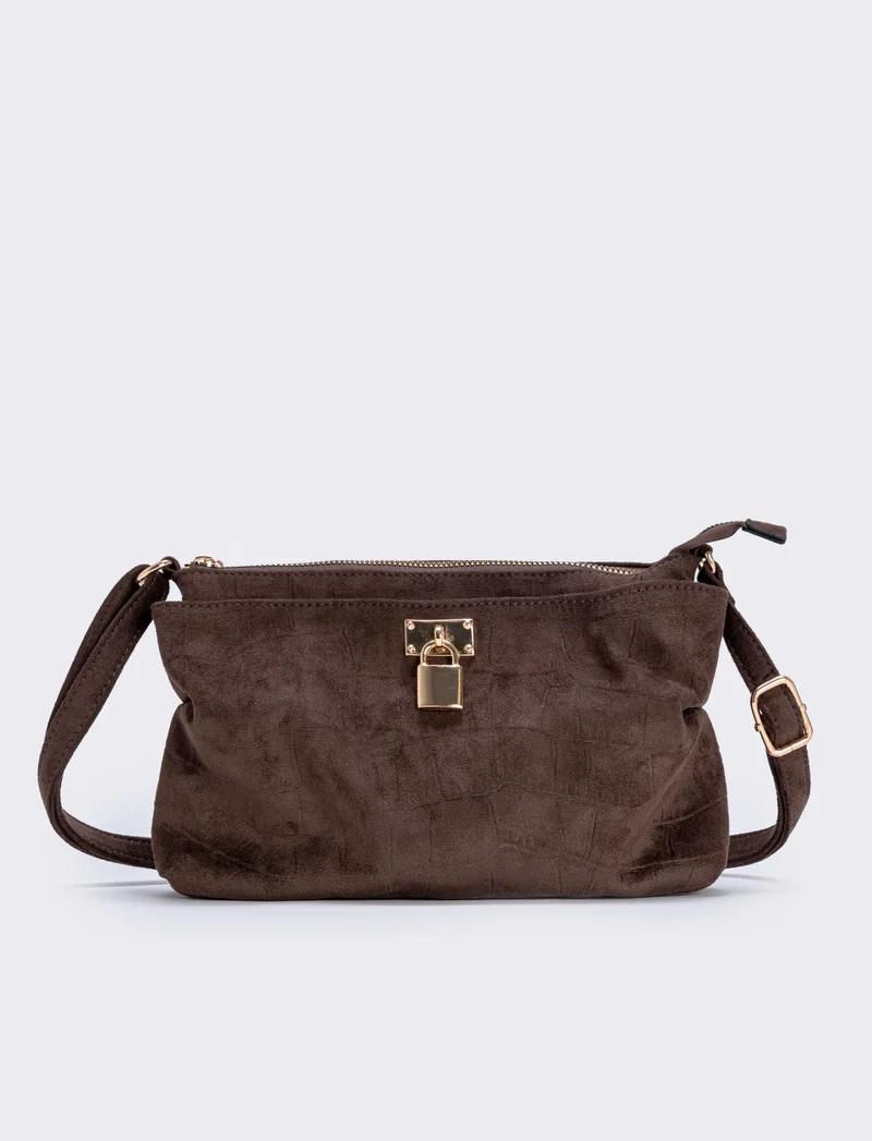 Borsetta suede cocco con lucchetto - Moro
