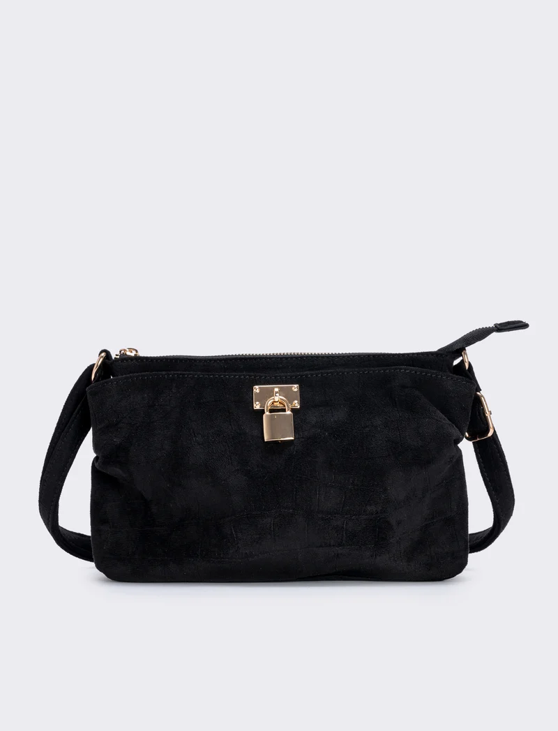 Borsetta suede cocco con lucchetto - Nero