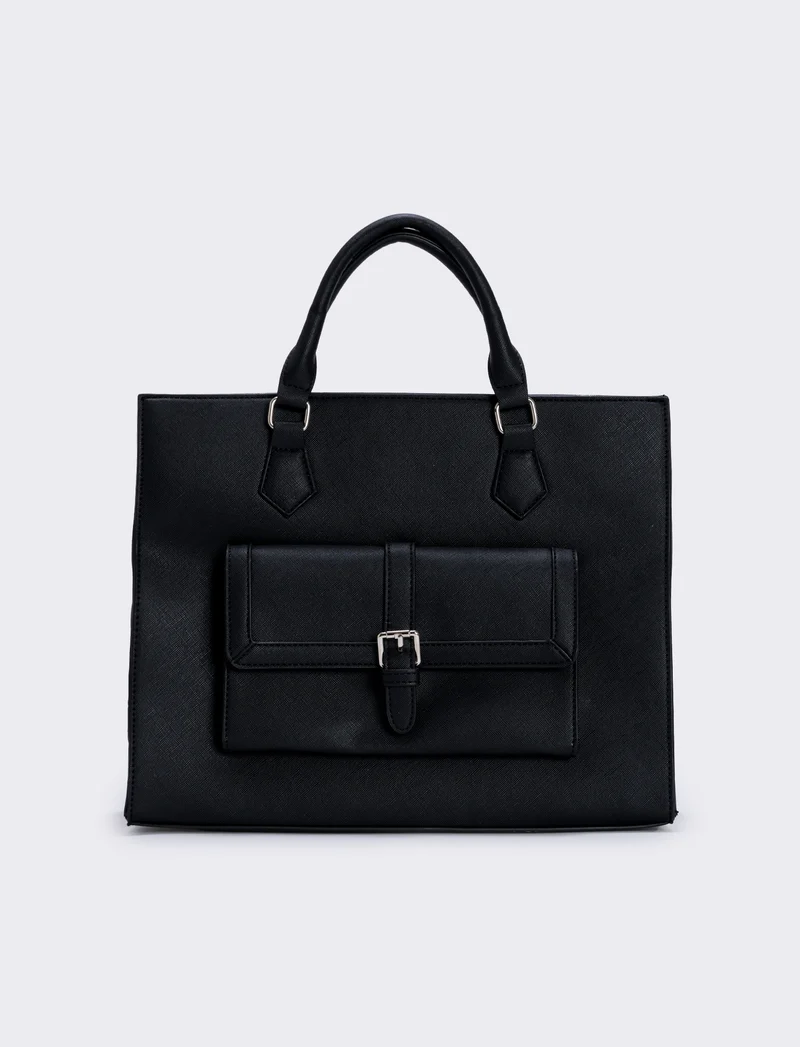 Borsa shopper grande stampa saffiano - Nero