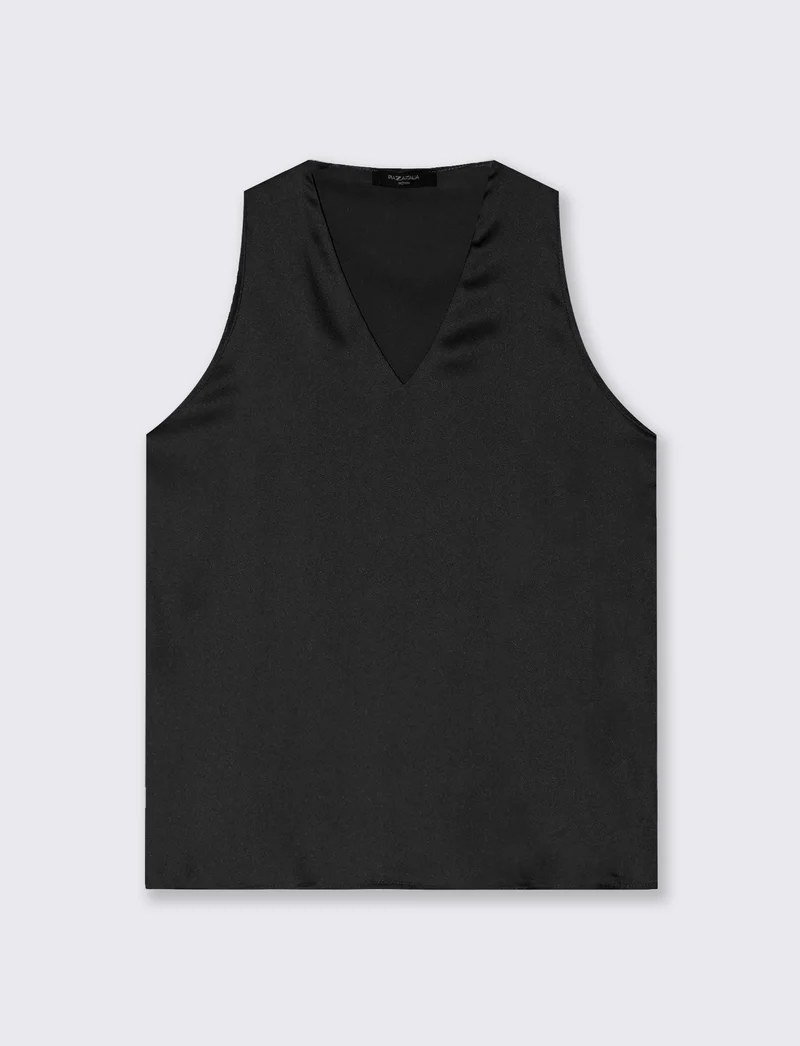 Top Scollo a V in Tessuto Leggero - Nero