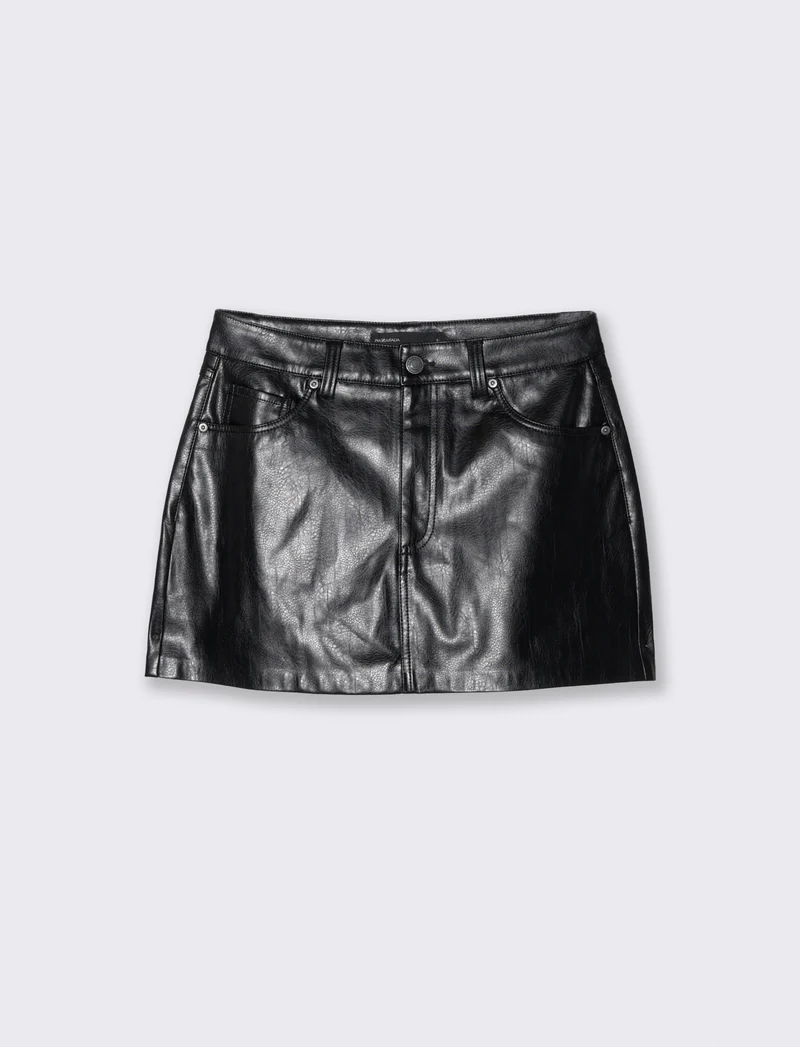 Minigonna in ecopelle cinque tasche - Nero