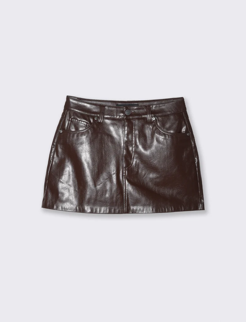 Minigonna in ecopelle cinque tasche - Moro