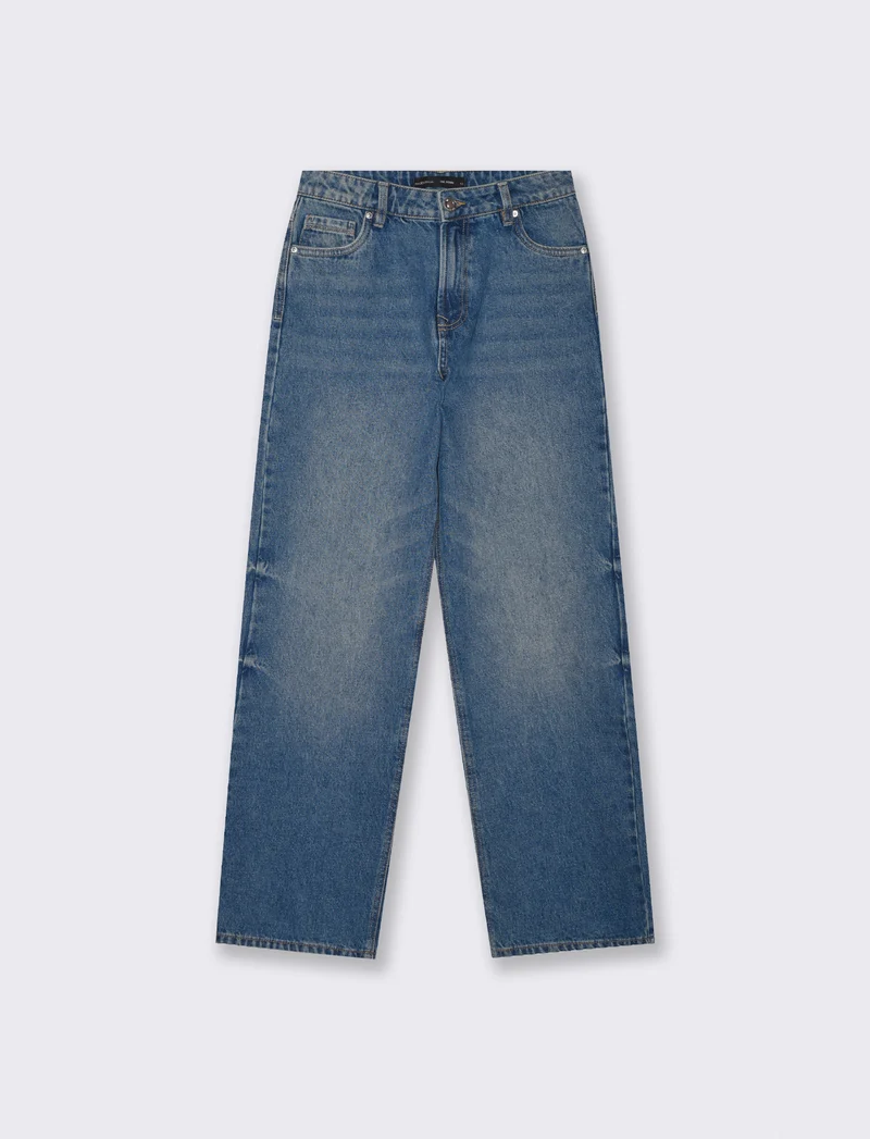 Jeans wide leg a vita alta - Denim