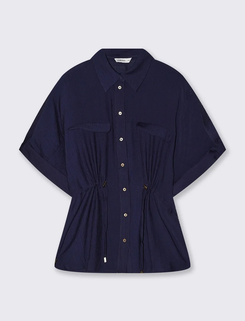 Camicia corta con coulisse e risvolto - Blu