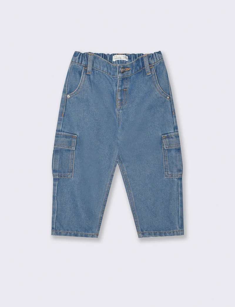 Jeans cargo in cotone con tasconi - Denim