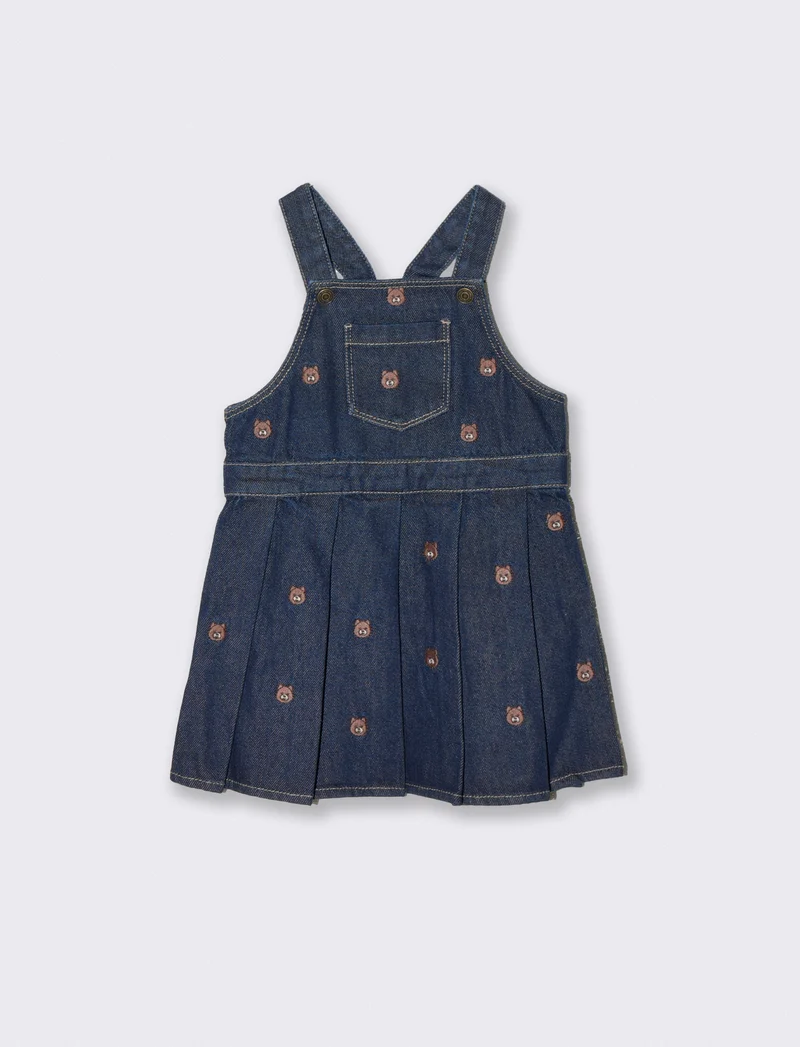 Salopette in denim con orsetti ricamati - Denim