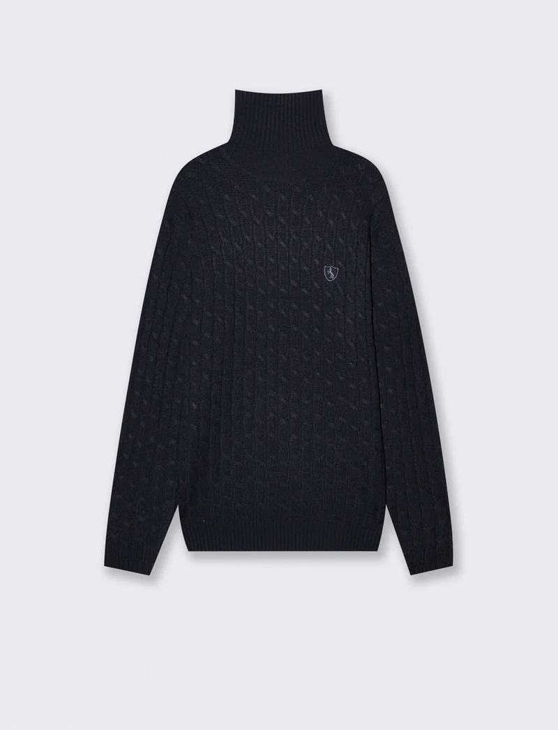 Maglia dolcevita a trecce con ricamo - Blu