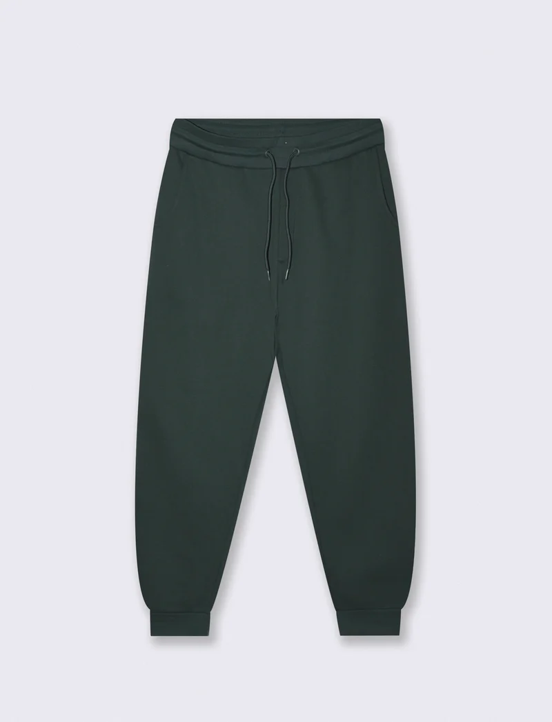 Pantaloni Jogger Basic in Felpa Garzata - Verde scuro