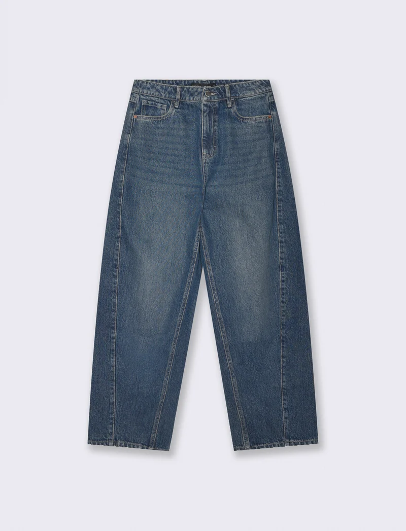 Jeans barrel con vita regolare - Denim