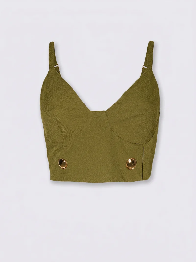 Top corto con bretelle e bottoni - militare