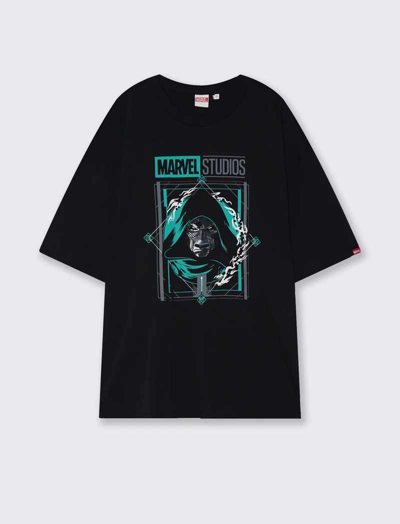 T-shirt Marvel uomo girocollo boxy fit - Nero